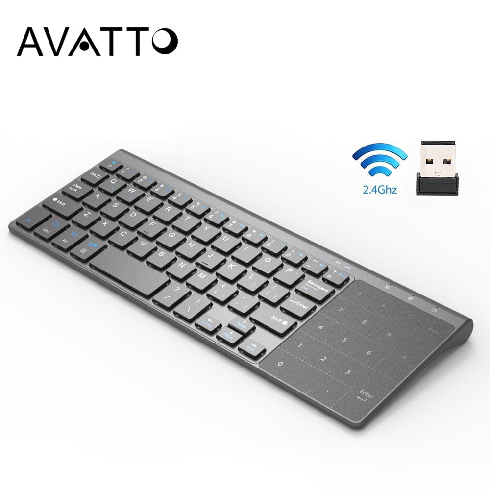 [AVATTO] Thin 2.4GHz USB Wireless Mini Keyboard with Number Touchpad Numeric Keypad for Android windows Tablet,Desktop,Laptop,PC